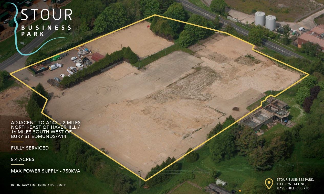 Aerial photo of site, showing outline of site perimeter in yellow