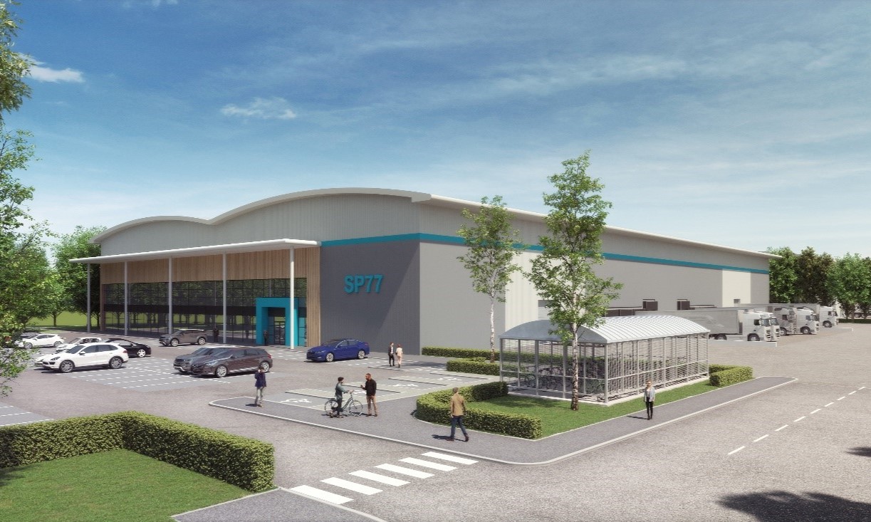 Representation of large industrial building and carpark